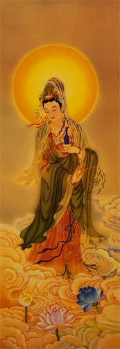 Guanyin Buddha Print - Wall Scroll close up view
