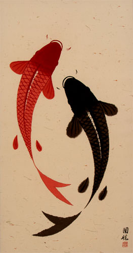 Giant-Sized Yin Yang Fish Two-Toned Wall Scroll close up view