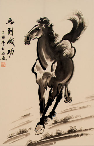 Traditional Black Ink Horse - Chinese Painting Scroll close up view