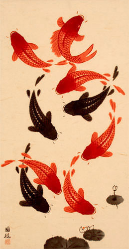 Classic Koi Fish Wall Scroll close up view