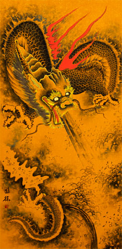 Flying Chinese Dragon - Huge Chinese Scroll close up view