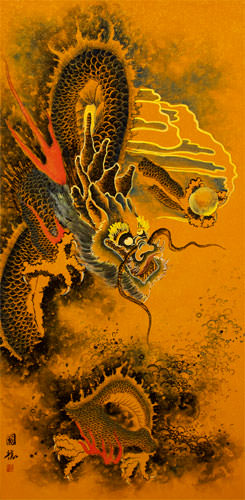 Flying Chinese Dragon - Extra-Large Wall Scroll close up view