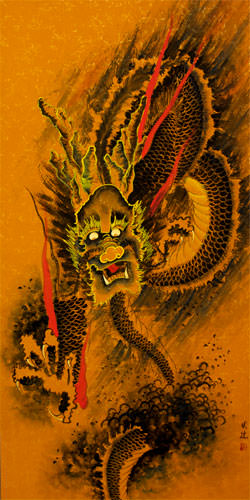 Flying Dragon - Extra-Large Chinese Wall Scroll close up view
