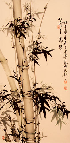 Rising Higher and Higher Bamboo - Chinese Painting Wall Scroll close up view