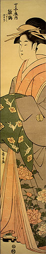 Beauty Hinazura of Chojiya - Japanese Woodblock Print Repro - Very Large Wall Scroll close up view