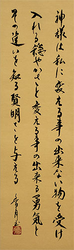 Serenity Prayer Kanji / Hiragana Calligraphy - Japanese Scroll close up view