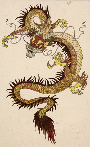 Dragon Print - Wall Scroll close up view