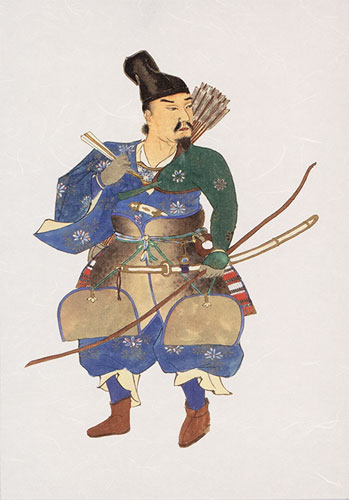 The Noble Archer Warrior - Japanese Woodblock Print Repro - Wall Scroll close up view