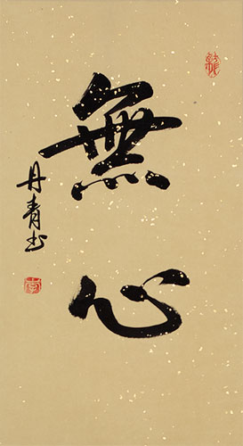 MuShin - Without Mind - Japanese Kanji Symbols Wall Scroll close up view
