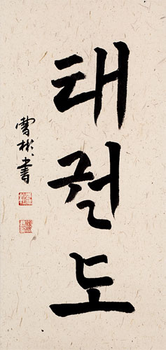 Taekwondo Korean Hangul Calligraphy Wall Scroll close up view