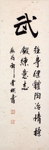 WARRIOR SPIRIT Chinese Character / Japanese Kanji Wall Scroll close up view