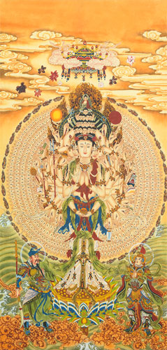 1000 Hands and Eyes of Guanyin Buddha - Giclee Print - Wall Scroll close up view