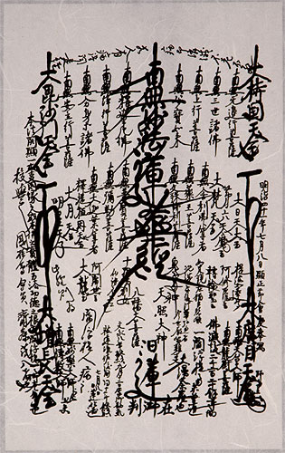 1908 Nichiren Shu Gohonzon Mandala – Fine-Art Giclée on Unryu Paper/Silk Scroll close up view