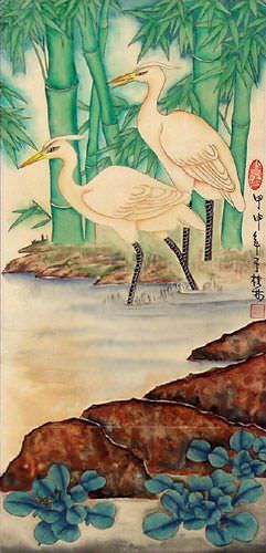 Egrets Wall Scroll close up view
