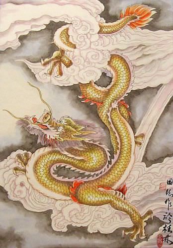 Mighty Dragon - Asian Scroll close up view