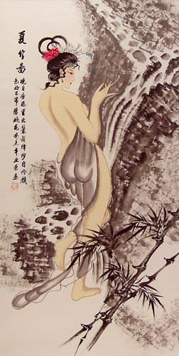 Chinese Woman Wall Scroll close up view
