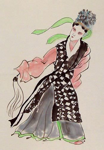Peking Opera Lady Wall Scroll close up view