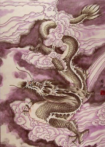 Mighty Dragon - Asian Scroll close up view
