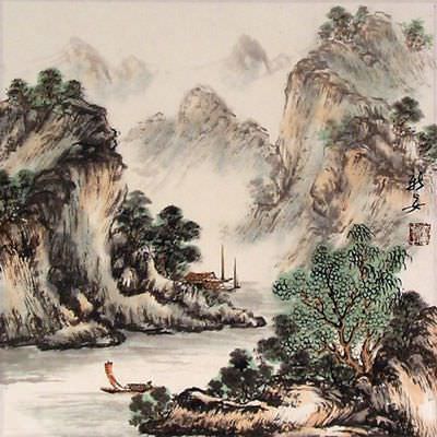 River Landscape Wall Scroll close up view