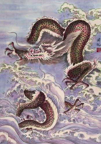Mighty Dragon - Asian Scroll close up view