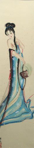 Beautiful Chinese Woman Wall Scroll close up view