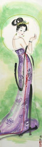 Beautiful Asian Woman Wall Scroll close up view