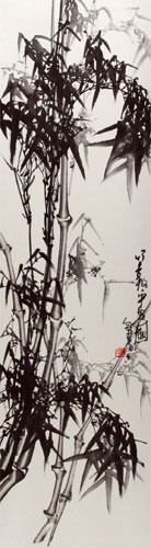 Chinese Bamboo Wall Scroll close up view