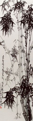 Chinese Bamboo Wall Scroll close up view