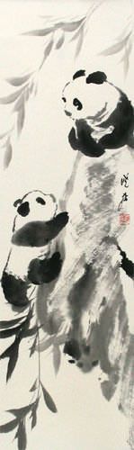 Chinese Panda Wall Scroll - Asian Art