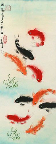 Simple Koi Fish Wall Scroll close up view