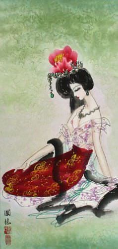 Beautiful Chinese Woman Wall Scroll close up view