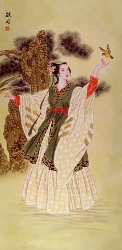Taoist Nun - Asian Women Wall Scroll close up view