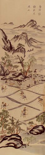 Antique-Style North Korean Wall Scroll close up view