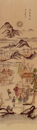 Antique-Style North Korean Wall Scroll close up view