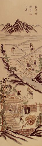Antique-Style North Korean Wall Scroll close up view