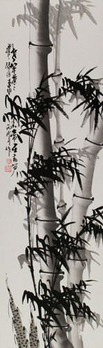 Chinese Bamboo Wall Scroll close up view