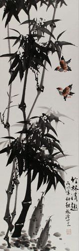 Asian Bamboo Wall Scroll close up view