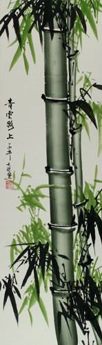 Chinese Green Bamboo Wall Scroll close up view