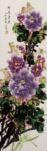 Purple Peony Flower Wall Scroll close up view