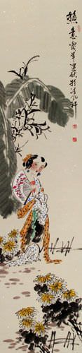 Warm Summer Day - Young Chinese Girl - Wall Scroll close up view