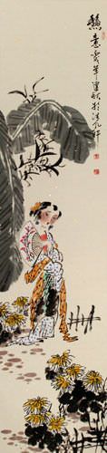 Hot Day - Young Chinese Girl - Wall Scroll close up view