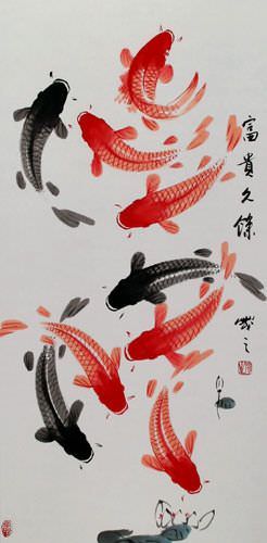 Huge Koi Fish Wall Scroll close up view