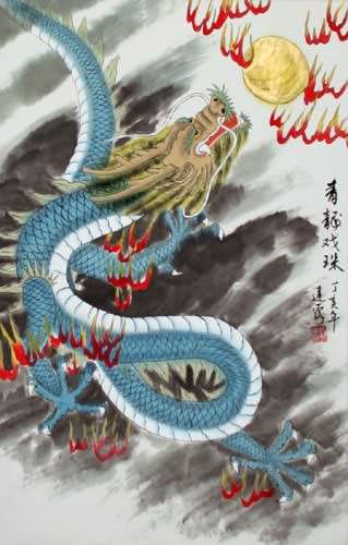 Blue Chinese Dragon - Asian Silk Scroll - Chinese Art