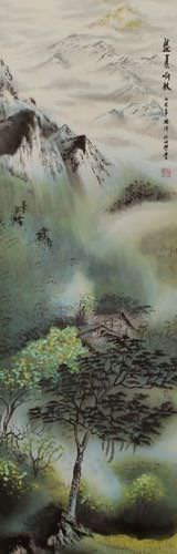 Summer in the Deep Woods - Chinese Landscape Wall Scroll close up view