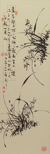 Black Ink Orchid Wall Scroll close up view