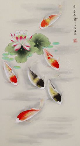 Koi Fish Wall Scroll close up view