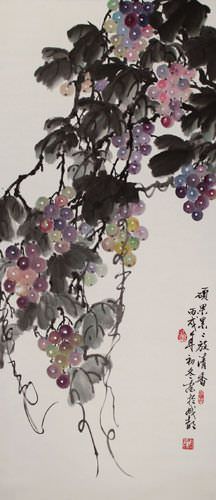 Traditional Chinese Grapes Wall Scroll close up view