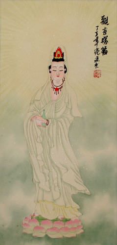 Guanyin Blesses You - Wall Scroll close up view