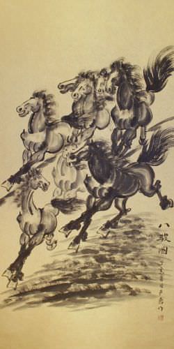 Eight Horse Wall Scroll close up view