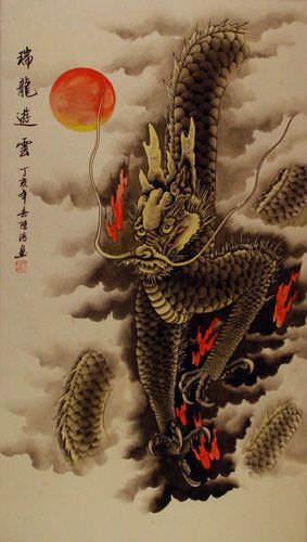 Dragon of the Clouds Wall Scroll close up view
